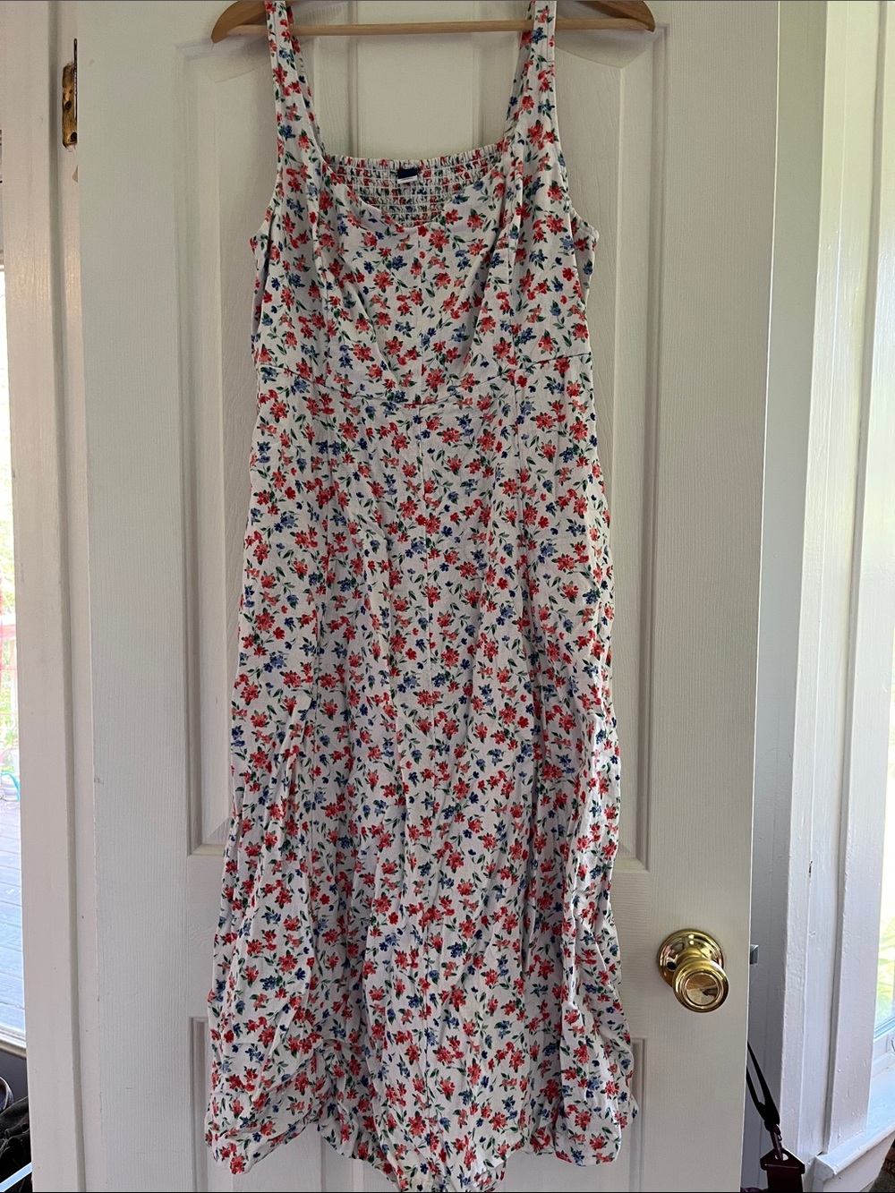 White Floral Midi Dress with Red and Blue Flowers